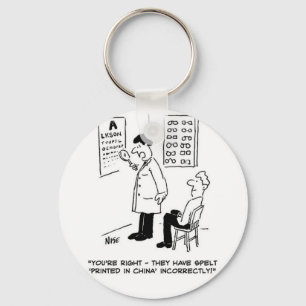 Optician giving an Eye-Test with Wall Chart. Funny Key Ring