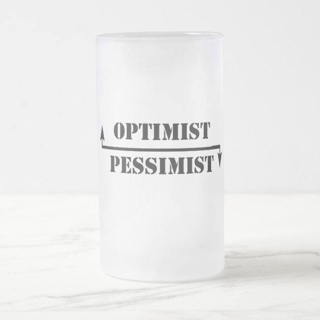optimist/pessimist frosted glass beer mug (Center)