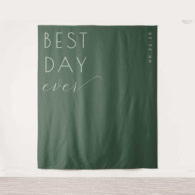 Optimistic Dark Green Minimalist Celebration Sign Tapestry (Front)