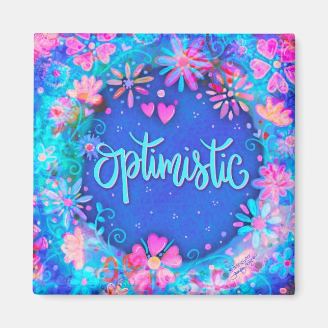 Optimistic Pretty Blue Floral Modern Inspirivity Magnet (Front)