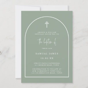 Option 1: Sage Green Arch Minimalist Baptism Invitation