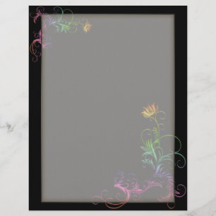 Optional Line Letterhead Rainbow Florals on Black