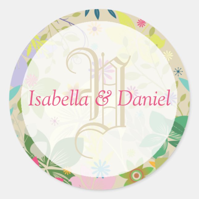Optional Text Colours To Customise Monogram Sticke Classic Round Sticker (Front)
