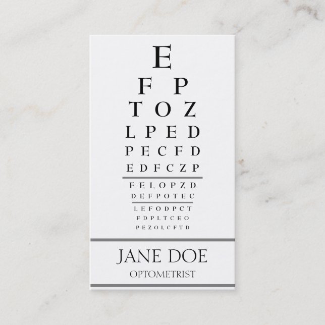 Optometrist Chart Stripes White Business Card (Front)