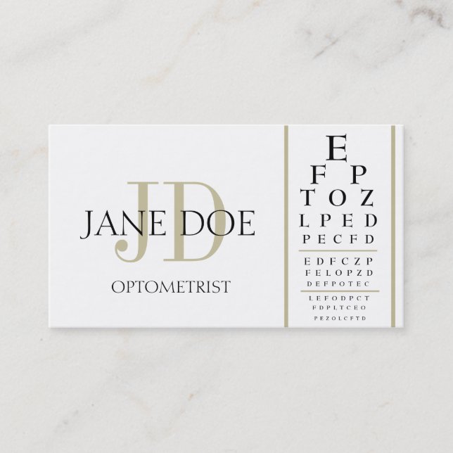 Optometrist Chart White/Tan Stripes Business Card (Front)