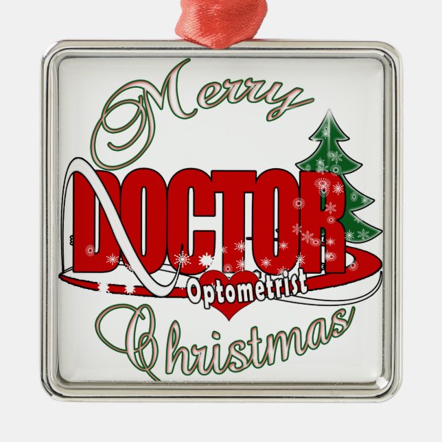 OPTOMETRIST DOCTOR MERRY CHRISTMAS METAL TREE DECORATION (Front)
