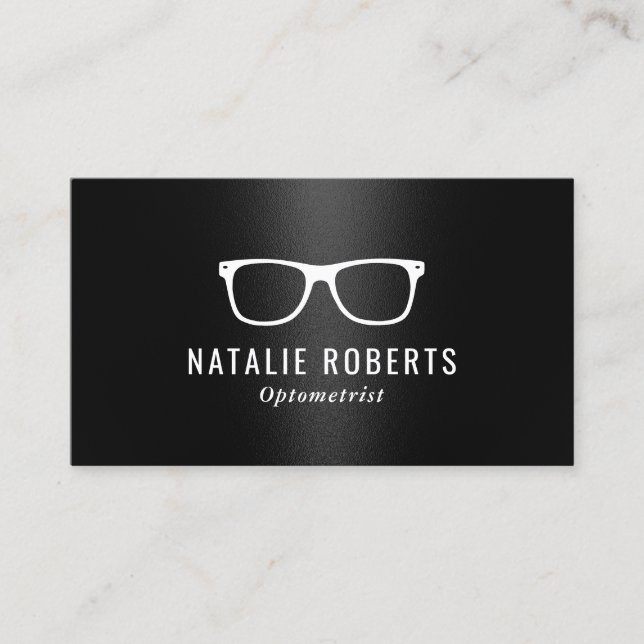 Optometrist Eye Glasses Elegant Black Business Card (Front)