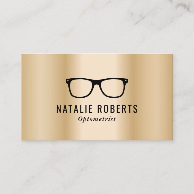 Optometrist Eye Glasses Modern Gold Metallic Business Card (Front)