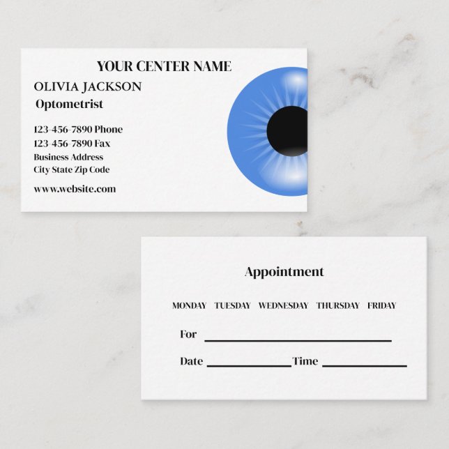 Optometrist Eyewear Vision Care Appointment Card   (Front/Back)
