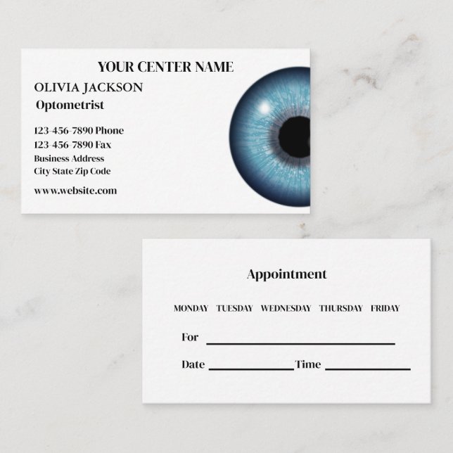 Optometrist Eyewear Vision Care Appointment Card   (Front/Back)