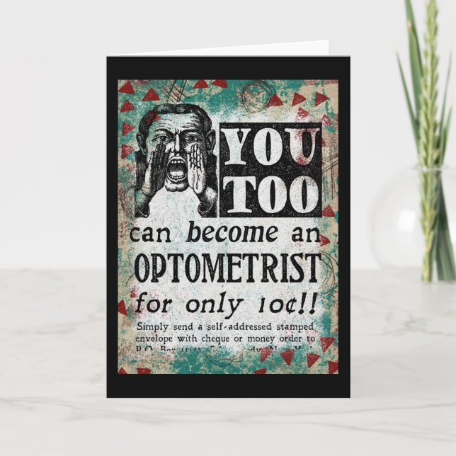 Optometrist Greeting Card - Funny Vintage Ad (Front)