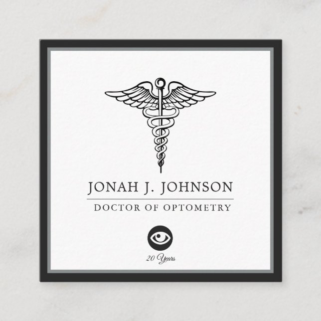 Optometrist Minimalist Black | Grey Border Square Business Card (Front)