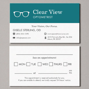 Optometrist Office Appointment Reminder Business Card