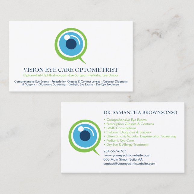 Optometrist Ophthalmologist Eye Specialist Business Card (Front/Back)