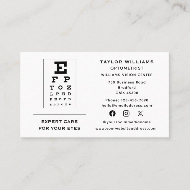 Optometrist Optician Ophthalmologist Social Media Business Card (Front)