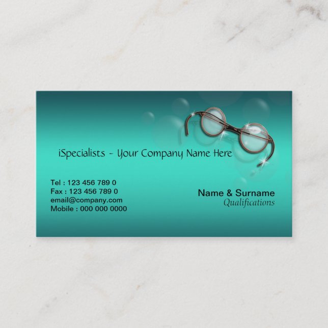 Optometrist optics optician eye turquoise business card (Front)