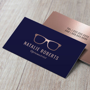 Optometrist Rose Gold Eyewear Eye Glasses Navy Business Card
