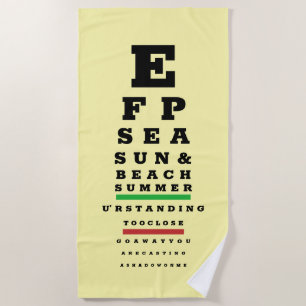 Optometrist's funny eye test Snellen chart Beach Towel