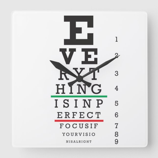 Optometry Eye Chart Square Wall Clock (Front)