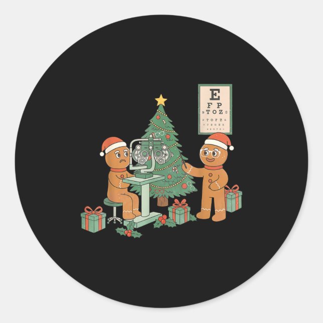Optometry Gingerbread Christmas Optician Sight Squ Classic Round Sticker (Front)