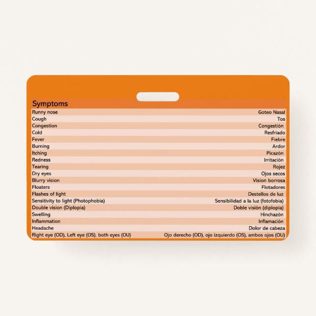 Optometry Medical Spanish Badges ID Badge (Back)