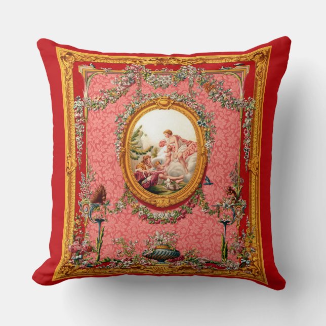 opulent 18th century baroque print happy family cushion (Front)