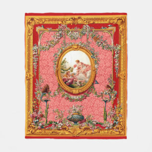 opulent 18th century baroque print happy family fleece blanket