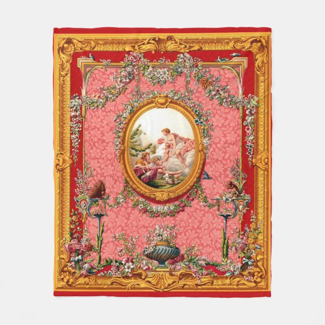 opulent 18th century baroque print happy family fleece blanket (Front)