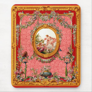 opulent 18th century baroque print happy family mouse mat