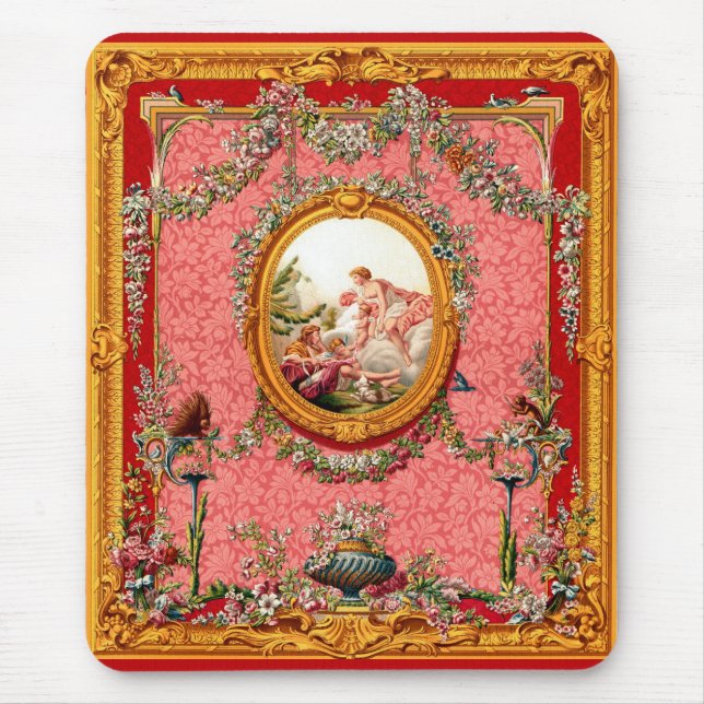 opulent 18th century baroque print happy family mouse mat (Front)