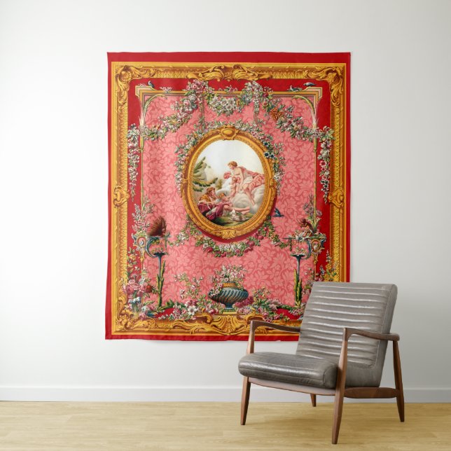 opulent 18th century baroque print happy family tapestry (In Situ)