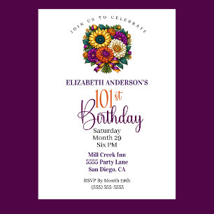 Opulent Autumn Flower Bouquet 101st Birthday Invitation
