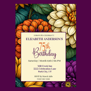 Opulent Autumn Flowers 75th Birthday Invitation