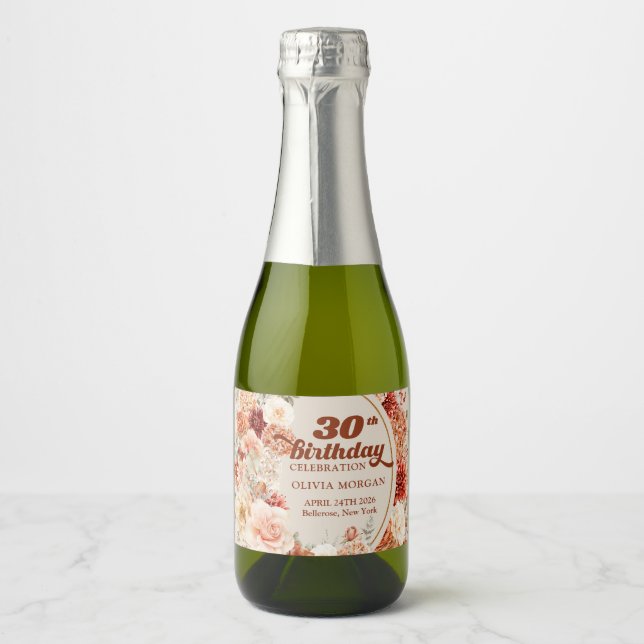 Opulent autumn terracotta copper blush burgundy sparkling wine label (Front)