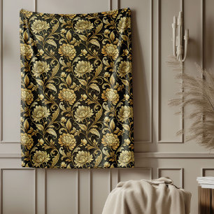 Opulent Baroque Blanket in Black and Gold Damask