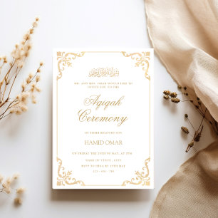 Opulent Baroque Frame Baby Boy Aqiqah Ceremony Invitation