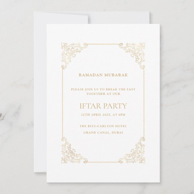 Opulent Baroque Frame Gold Script Iftar Party Invitation (Front)