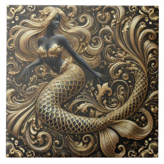Opulent Baroque Golden Mermaid Tile