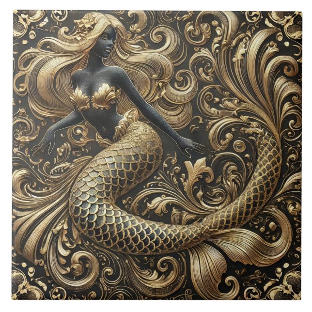 Opulent Baroque Golden Mermaid Tile (Front)