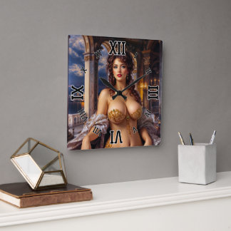 Opulent Beauty Regal Elegance Portrait by Xzendor7 Square Wall Clock