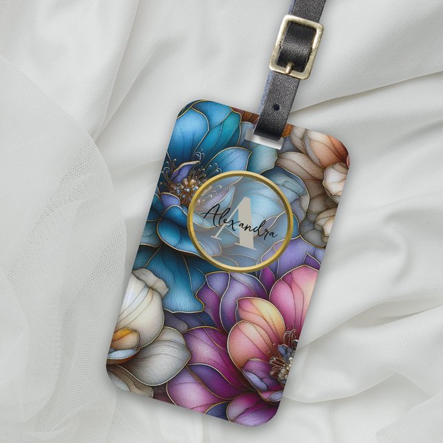 Opulent Blooms with Shimmering Gold Outlines Luggage Tag (Creator Uploaded)
