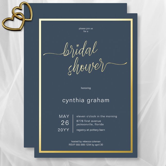 Opulent Blue Modern Minimal Bridal Shower (Opulent Blue Modern Minimal Bridal Shower Foil Invitation)