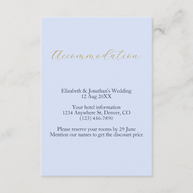 Opulent Blue Wedding Accommodation Enclosure Card (Front)