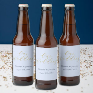 Opulent Blue Wedding Beer Bottle Label