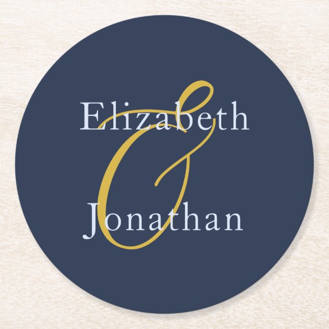 Opulent Blue Wedding Round Paper Coaster (Front)