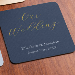 Opulent Blue Wedding Square Paper Coaster