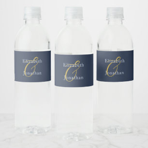Opulent Blue Wedding Water Bottle Label
