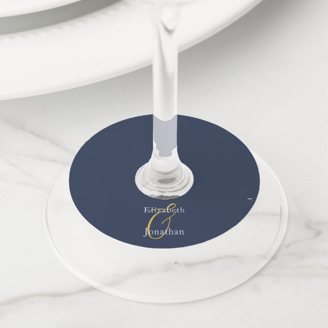 Opulent Blue Wedding Wine Glass Tag (Close Up)