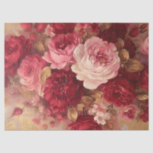 Opulent blush and burgundy English roses gold Tissue Paper