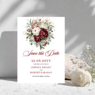 Opulent Blush Burgundy Floral Save The Date